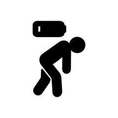 tired person icon, fatigue or exhausted, lack battery energy, low charge, burnout workplace, stress, thin line symbol on white background