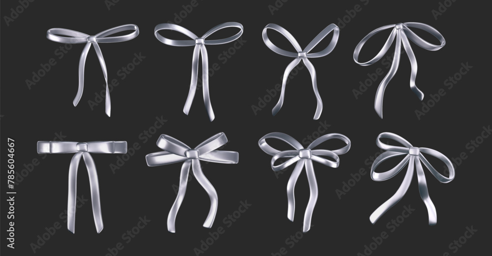 Canvas Prints 3d chrome liquid bow ribbon in y2k style isolated on a dark background. render of the modern silver 
