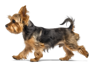 yorkshire terrier dog full body side profile view walking on isolated background