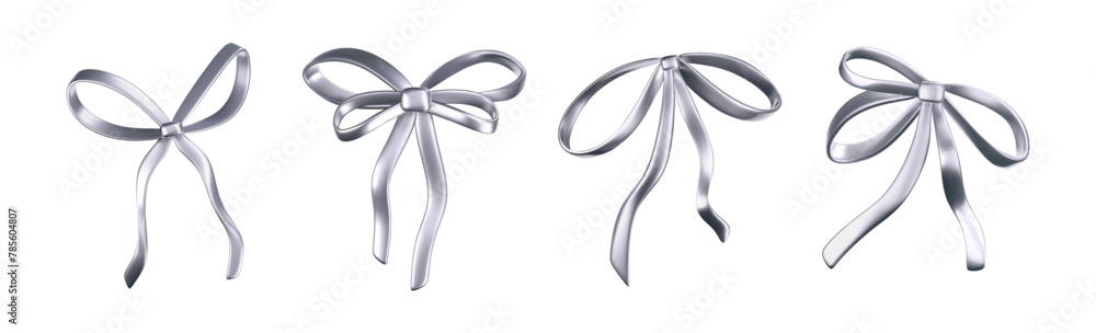 Canvas Prints 3d chrome liquid bow ribbon in y2k style isolated on a dark background. render of modern silver aest