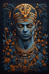 A woman with a gold headdress and a gold necklace