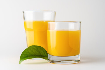Two glasses of orange juice on white background. Fruit concept.