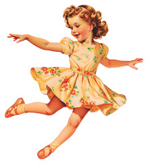 PNG Vintage illustration of little girl dancing dress art - obrazy, fototapety, plakaty