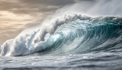 A big wave in midle of the the sea under a sunset sky