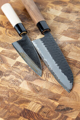 Japanese premium knives released.Damascus steel pattern.Background with a pattern of Damascus steel.