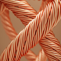 Copper concept. Twisted copper wires. Selective focus.