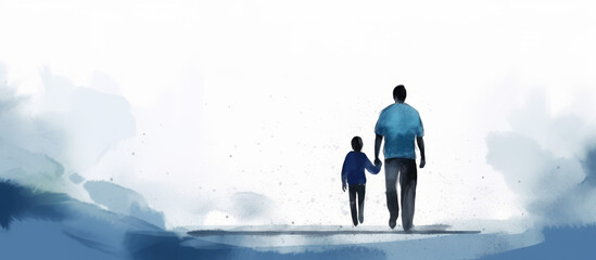 Watercolor Illustration of Father and Son Bonding, Father's Day