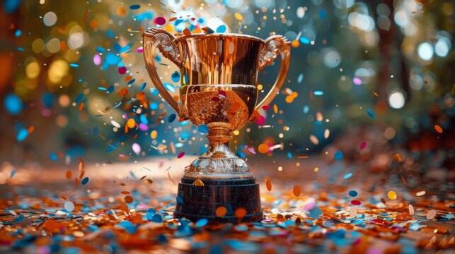 Gold Trophy With Confetti