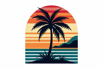  t-shirt-design--with-sunset-vector illustration-vintage--white-background