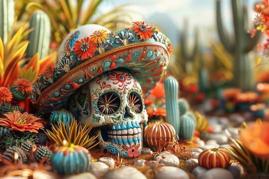 Cinco de Mayo, Mexican culture, traditional costumes, mariachi, illustration, 3d render