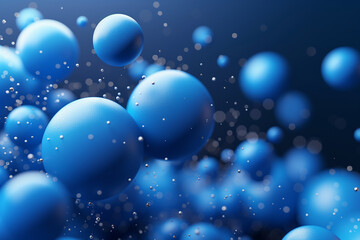 Obraz na płótnie Canvas Abstract blue 3d spheres on dark blue background, top view, wallpaper
