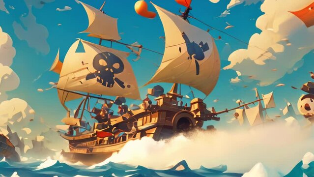 cartoon scene with illustration of pirates at sea