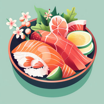 sashimi food illustration background 2d