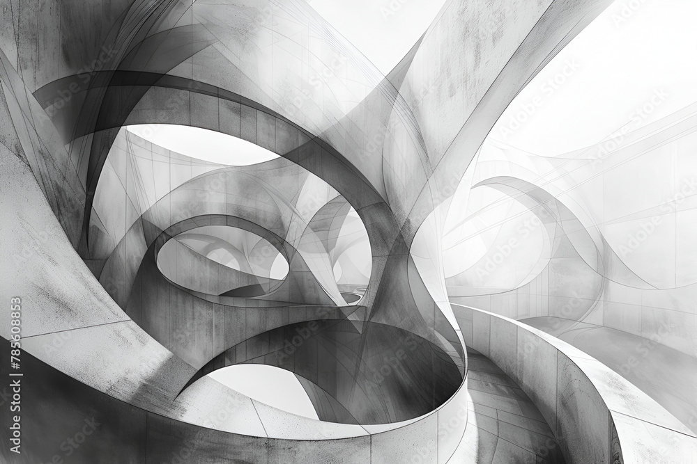 Aufkleber a series of circles and arches are shown in a gray-and-white color scheme. the image is abstract and
