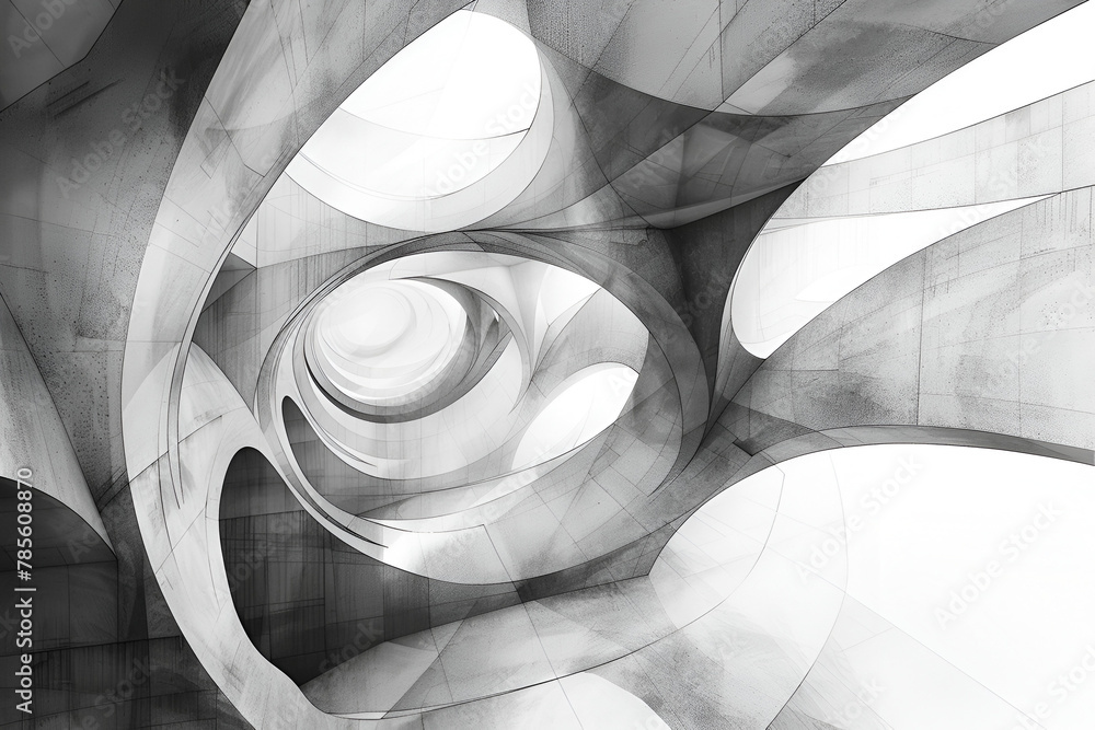 Aufkleber a series of circles and arches are shown in a gray-and-white color scheme. the image is abstract and
