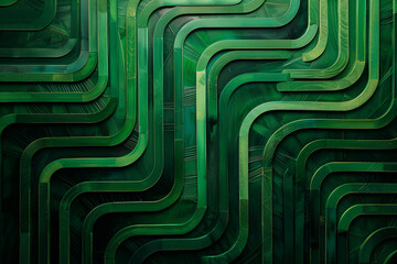 A green, curvy line pattern with a metallic look. The image has a futuristic vibe. The lines are very thick and seem to be made of metal. Generative AI - obrazy, fototapety, plakaty