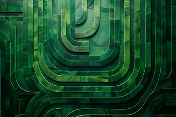 A green, curvy line pattern with a metallic look. The image has a futuristic vibe. The lines are very thick and seem to be made of metal. Generative AI