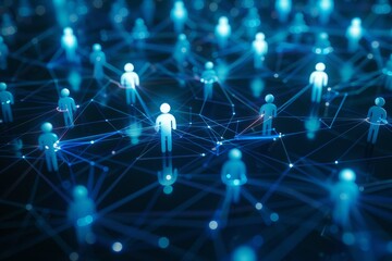 In a dark blue backdrop, a network of interconnected figures represents the collaborative spirit and connectivity of an online community
