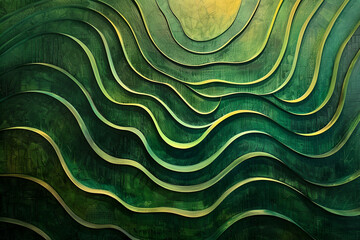 A green and yellow abstract painting with a lot of green lines. Generative AI - obrazy, fototapety, plakaty