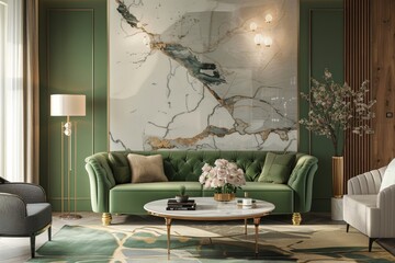 Art Deco Elegance: Luxurious Marble and Gold Decor Accents with Exotic Flora