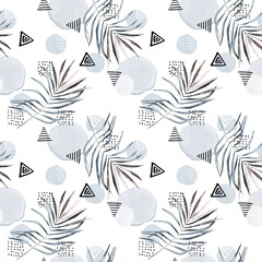 Abstract print with geometric elements. Seamless pattern. Watercolor style - 785610014