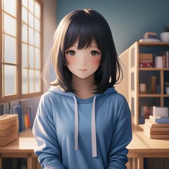 かわいいパーカーを着た女性　若い日本人