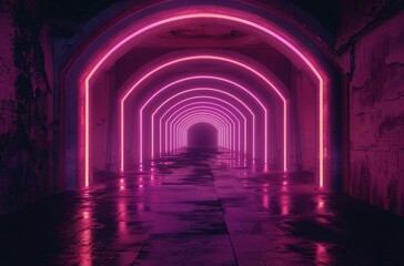 Fototapeta premium Illuminated Tunnel With Neon Lights