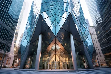 Wandcirkels tuinposter Futuristic Glass Architecture in Downtown Financial District  © Pixel Alchemy