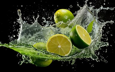 Lime and splash of water. Fresh Lime