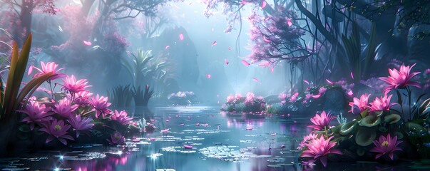 Mystical Riverside of Enchanting Pastel Floral and Frolicking Woodland Spirits