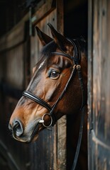 Brown Horse Standing on Top of a Brick Floor