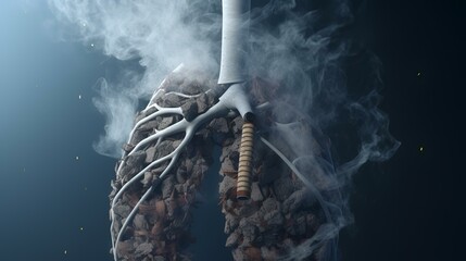 Human lungs with smoke isolated on black background. 3D illustration.