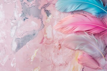 Pastel Dream: Bohemian Feather Wall Art in Soft Pink and Blue Hues