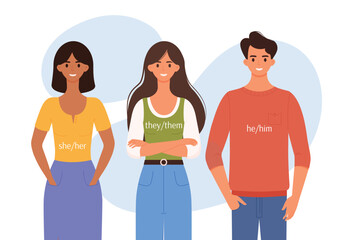 Gender diversity concept. People with different genders pronounce