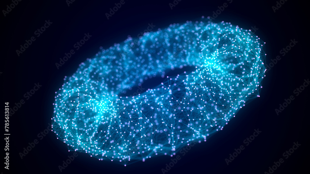 Aufkleber abstract blue torus with connecting dots and lines. wireframe technology torus. big data visualizati