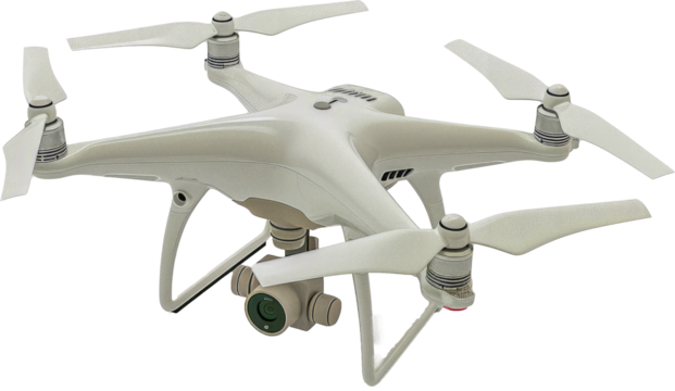 Professional quadcopter drone with camera isolated cut out png on transparent background