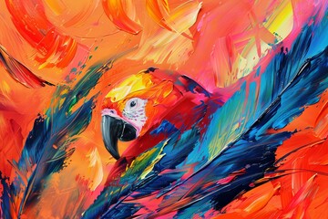 Vibrant Fervor: Expressionist Parrot Painting with a Splash of Tropical Colors - obrazy, fototapety, plakaty