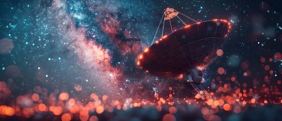 Spherical Antenna amidst the Cosmos - Gateway for Galactic Comm. Concept Astrophotography, Space Communication, Extraterrestrial Technology, Cosmic Connectivity, Galactic Infrastructures - obrazy, fototapety, plakaty