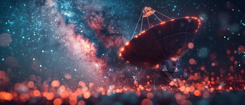 Spherical Antenna amidst the Cosmos - Gateway for Galactic Comm. Concept Astrophotography, Space Communication, Extraterrestrial Technology, Cosmic Connectivity, Galactic Infrastructures