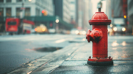 Red Fire Hydrant on City Street, Urban Infrastructure, Safety Equipment