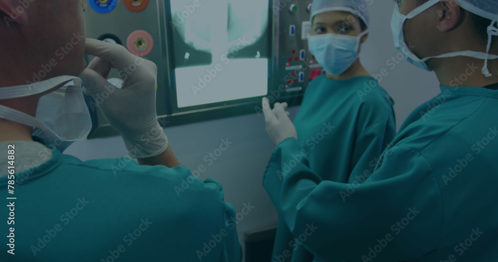Poster image of data processing over diverse surgons inspecting xray