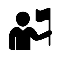 Man Standing and Holding in Hands Flag icon vector graphics element silhouette sign symbol illustration on a Transparent Background