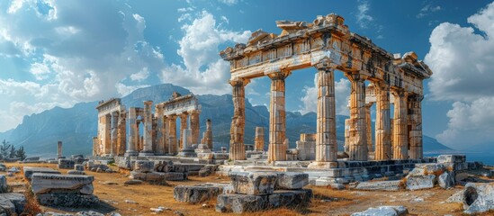destroyed ancient city Hierapolis in Pamukkale, Turkey - obrazy, fototapety, plakaty