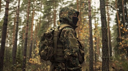 Fototapeta premium Patriotic olive buff mask proudly displayed with pixel camouflage. Dive into the world of Ukrainian military style, where tradition meets modern tactical design. Made for the true patriot!