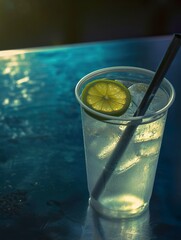 drink de gin e limão em cenário minimalista.