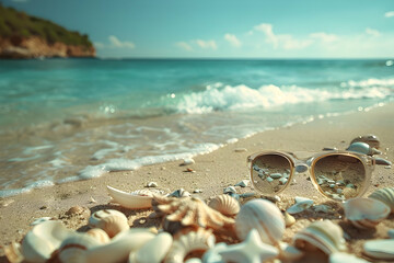 Fototapeta na wymiar Summer season with Beautiful tropical beach and sea summer copy space post for your design