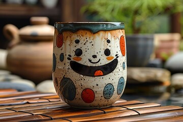 Mark Cup, ceramics, cute cartoon Chinese image, street graffiti style, Chinese elements