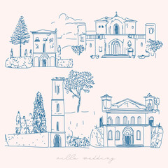 Tuscan Villa or Provence rough sketched abstract  - 785617203