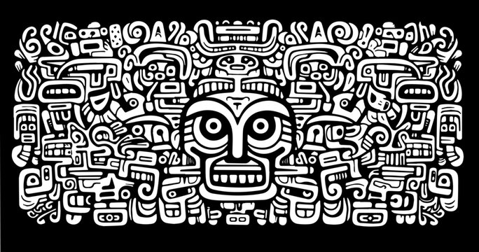Aztec tribal Doodle face background