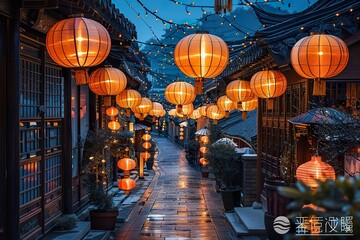 Night, Chang'an Street in the Tang Dynasty, lively lantern party, lanterns, lantern party, overhead...